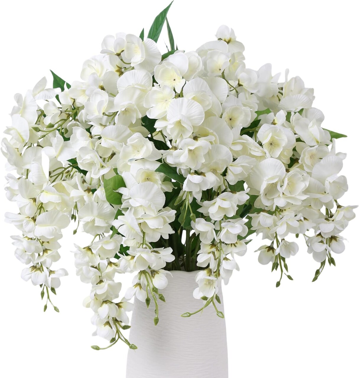 Fake Flowers Indoor Plants, 2Pcs White Hanging Wisteria Decoration